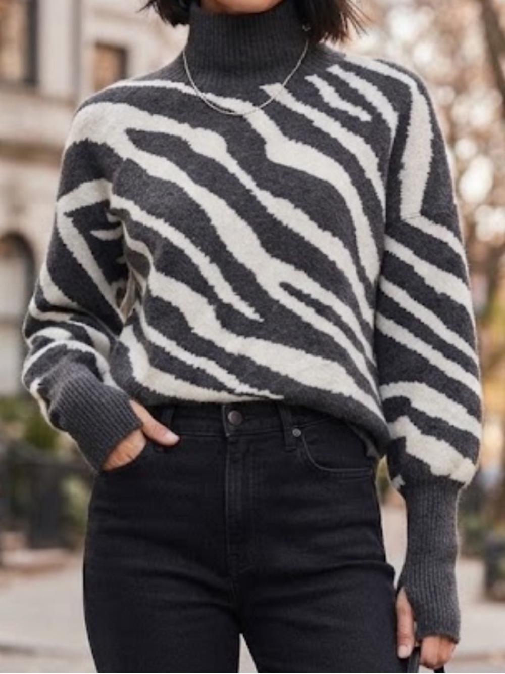 FRENCH CONNECTION Sweater Animal Print Oversized Turtleneck Pullover XS